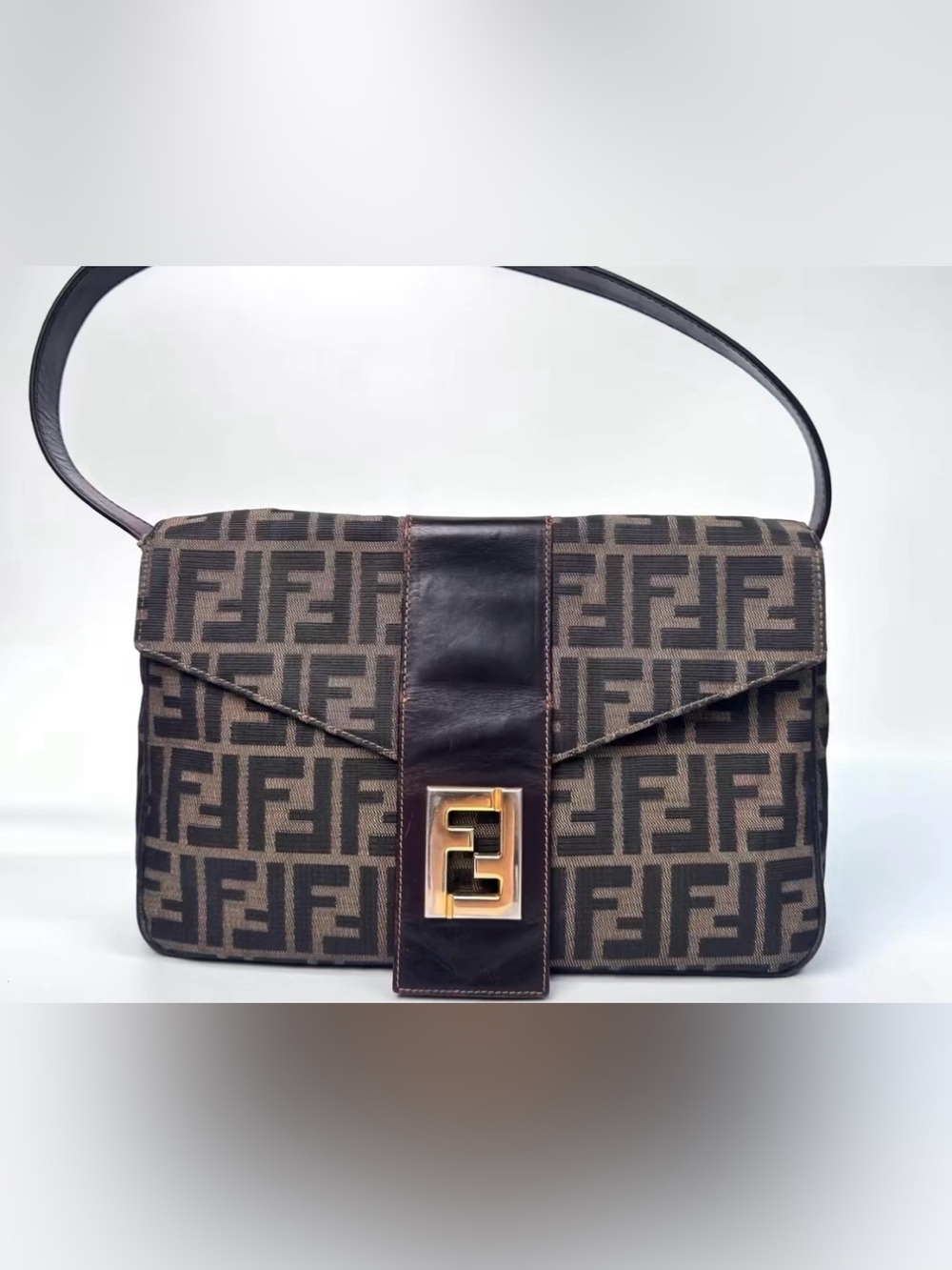 Rare Vintage Fendi Zucca Monogram Baguette Bag with Gold Hardware